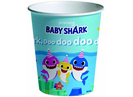 BIO BICCHIERE CARTA BABY SHARK 250 ML - 8 PZ