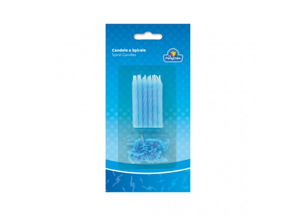 CANDELA SPIRALE BLU C/PORTACANDELA - 6 CM - 12 PZ