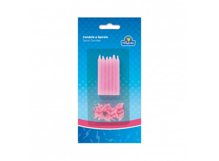 CANDELA SPIRALE ROSA C/PORTACANDELA - 6 CM - 12 PZ