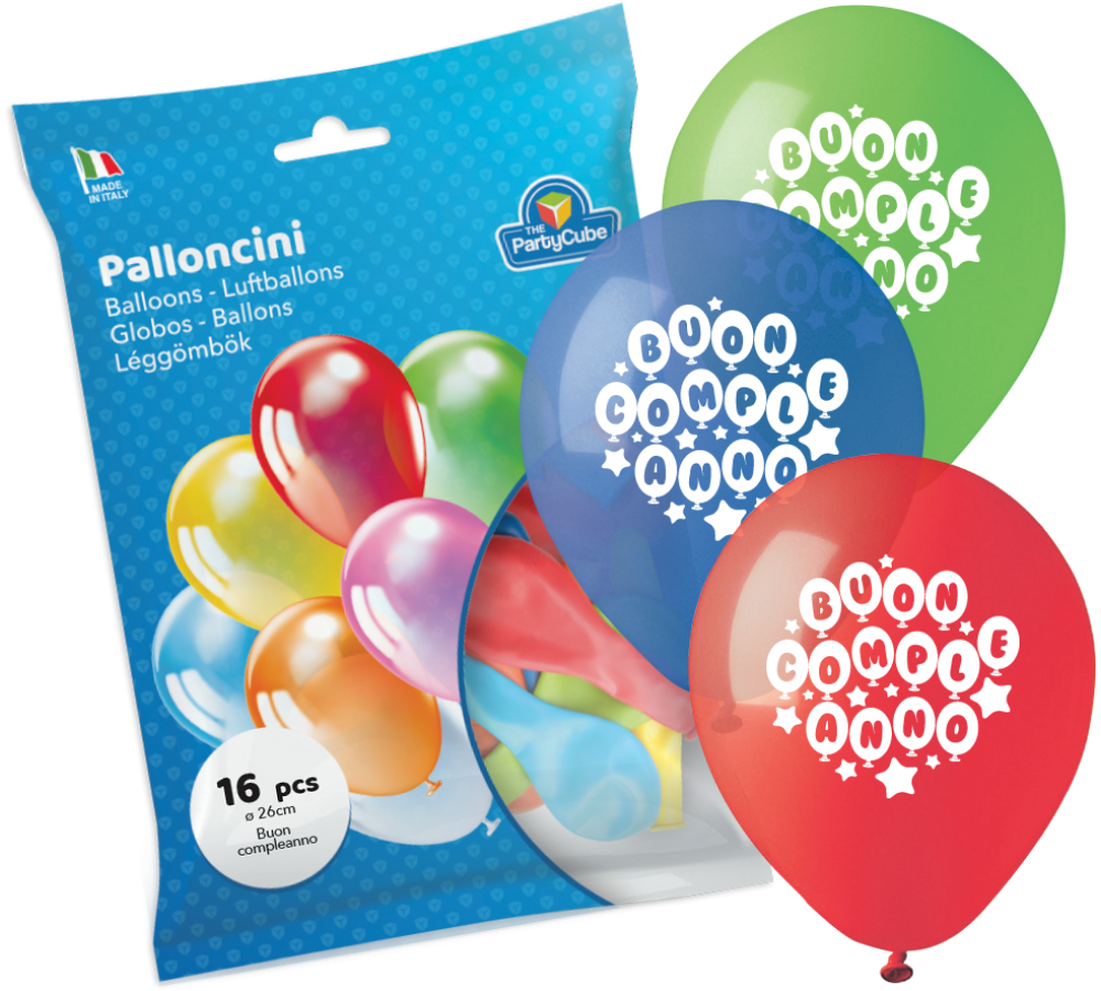 6 Palloncini Buon Compleanno 30 cm - FesteMix