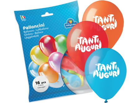 PALLONCINI MEDIUM TANTI AUGURI - 16 PZ